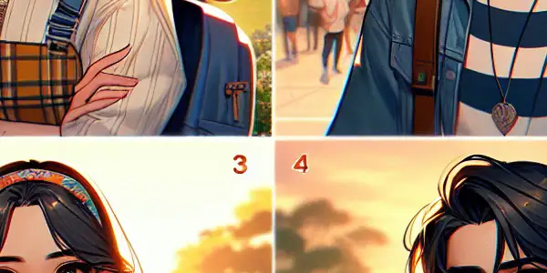 Four diverse characters embodying youth and emotion in a nostalgic school setting during golden hour.